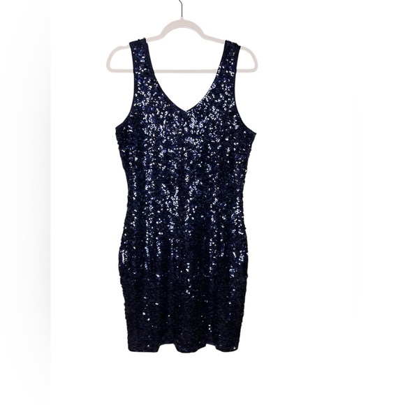 Maner Navy Blue Sequin Dress Size XL V-Neck Bodycon Party NWT - Picture 1 of 8